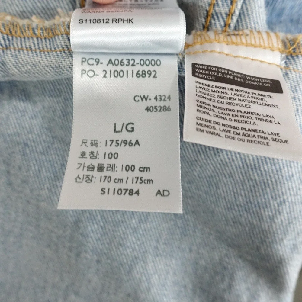 Levi's Jacket Mens L Blue Denim Hooded Varsity Relaxed Fit Button Front Sleeves